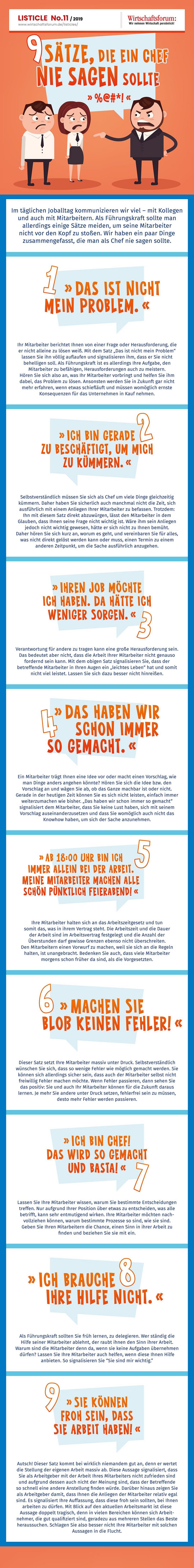 9 Sätze, die ein Chef nie sagen sollte - Wirtschaftsforum Listicle 9 Sätze, die ein Chef nie sagen sollte - Wirtschaftsforum Listicle