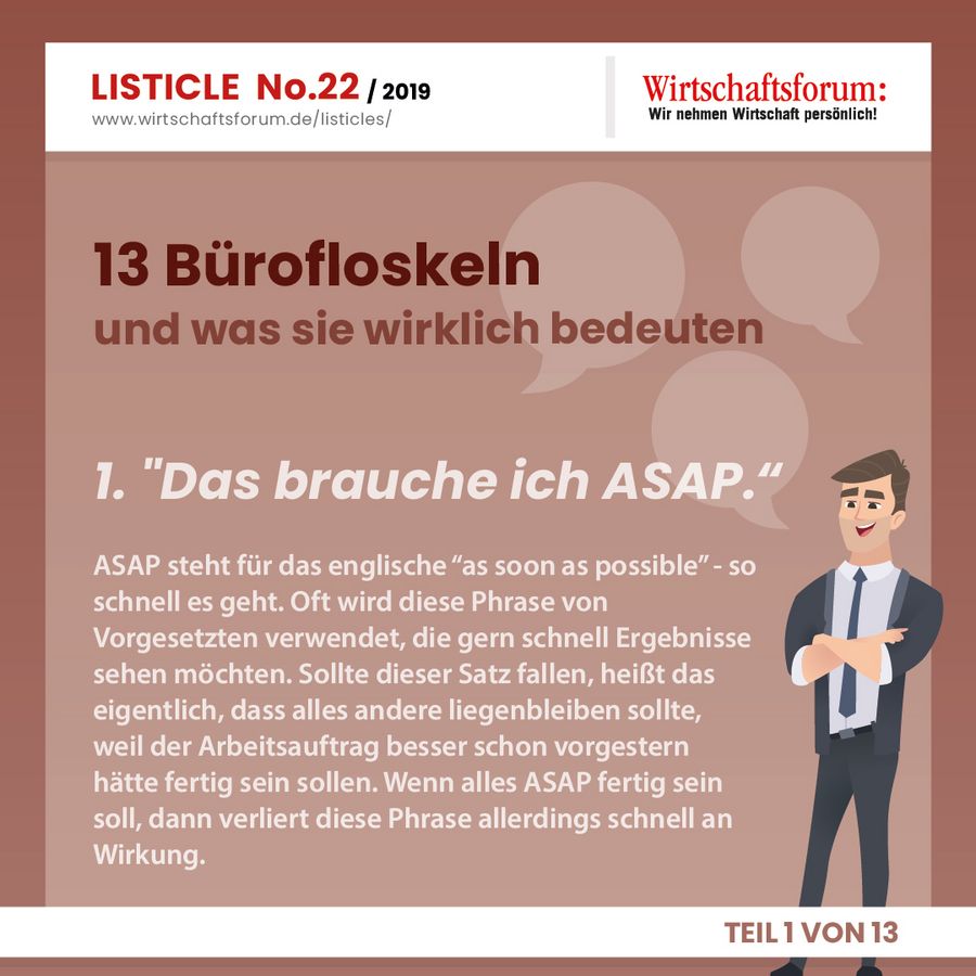 13 Bürofloskeln und was sie wirklich bedeuten - Wirtschaftsforum Listicle