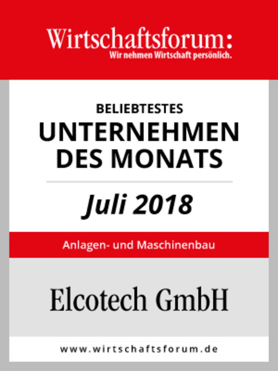 Unternehmen des Monats Juli 2018 Elcotech badge