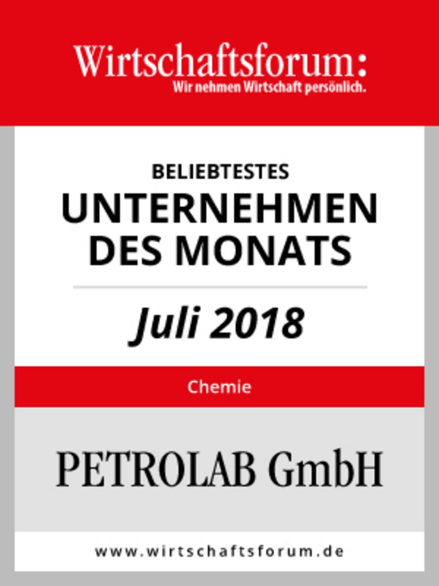 Petrolab Unternehmen des Monats Juli 2018 badge