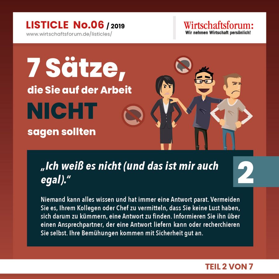 7 Sätze, die Sie auf der Arbeit nicht sagen sollten - Wirtschaftsforum Listicle