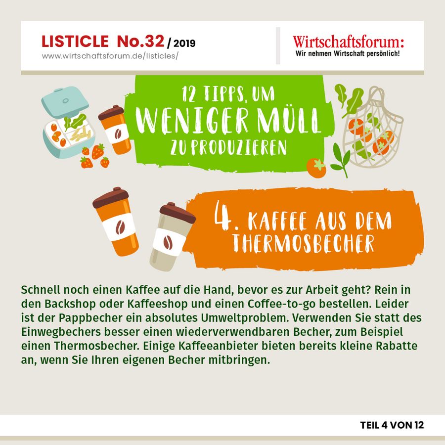 12 Tipps, um weniger Müll zu produzieren - Kaffee aus dem Thermosbecher 