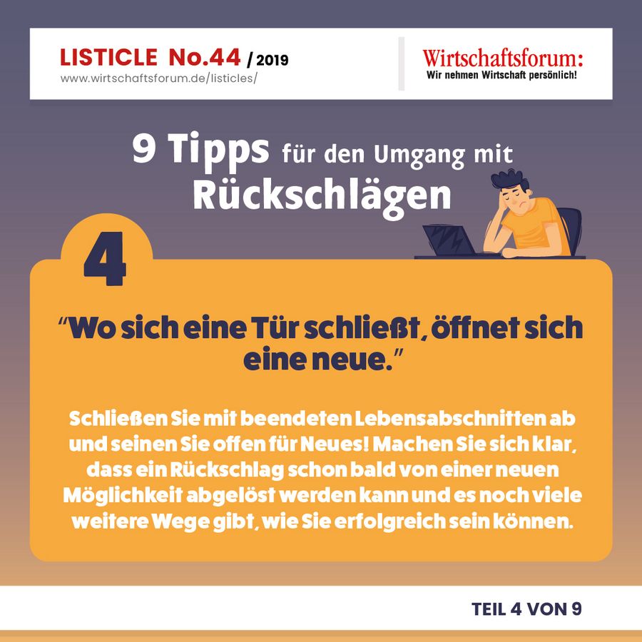 9 Tipps für den Umgang mit Rückschlägen - “Wo sich eine Tür schließt, öffnet sich eine neue.” 