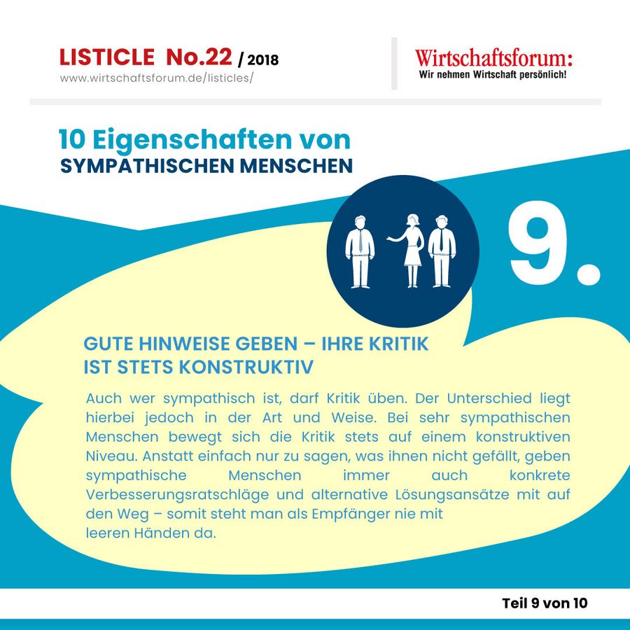 10 Eigenschaften von sympathischen Menschen  - Wirtschaftsforum Listicle