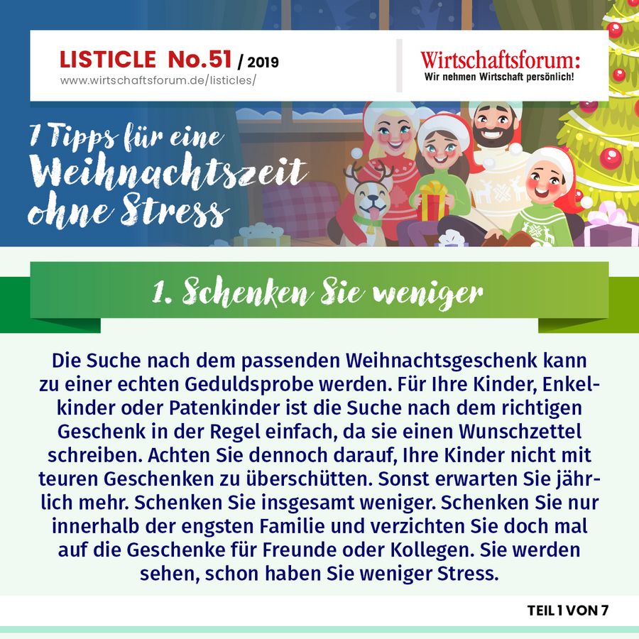 7 Tipps für eine Weihnachtszeit ohne Stress - Schenken Sie weniger 