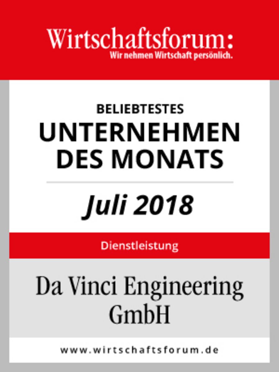 Da Vinci Engineering Unternehmen des Monat Juli 2018 Badge