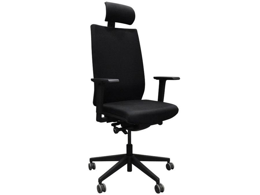 Ergonomischer Bürodrehstuhl "F1" von Viasit in schwarz mit Kopfstütze Ergonomischer Bürodrehstuhl "F1" von Viasit in schwarz mit Kopfstütze