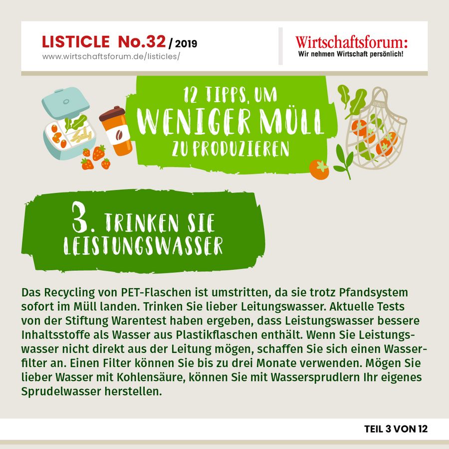 12 Tipps, um weniger Müll zu produzieren  - Trinken Sie Leistungswasser 