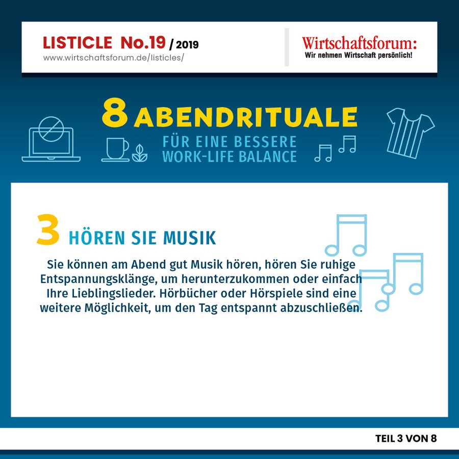 8 Abendrituale für eine bessere Work-Life Balance - Hören Sie Musik  