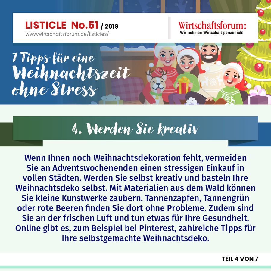 7 Tipps für eine Weihnachtszeit ohne Stress - Werden Sie kreativ 7 Tipps für eine Weihnachtszeit ohne Stress - Werden Sie kreativ