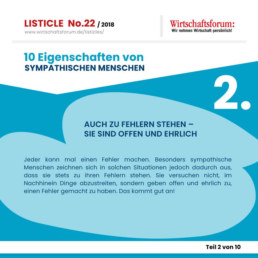 10 Eigenschaften von sympathischen Menschen  - Wirtschaftsforum Listicle