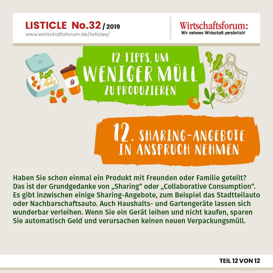 12 Tipps, um weniger Müll zu produzieren - Sharing-Angebote in Anspruch nehmen 