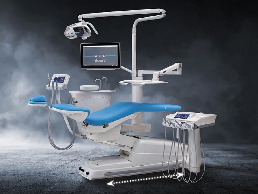 E-matic by U 6000 ist eine Premium-Behandlungseinheit mit pneumatischer Parallelverschiebung des Zahnarztgerätes