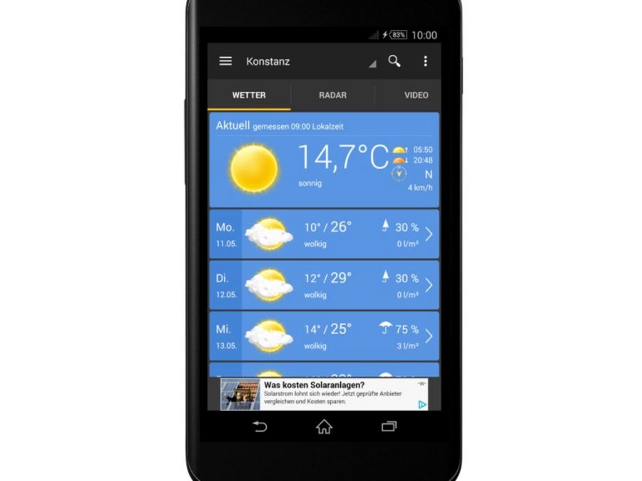 Die wetter.com App Ansicht auf Android