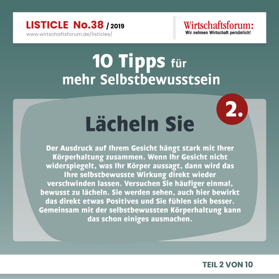 10 Tipps für mehr Selbstbewusstsein - Lächeln Sie 