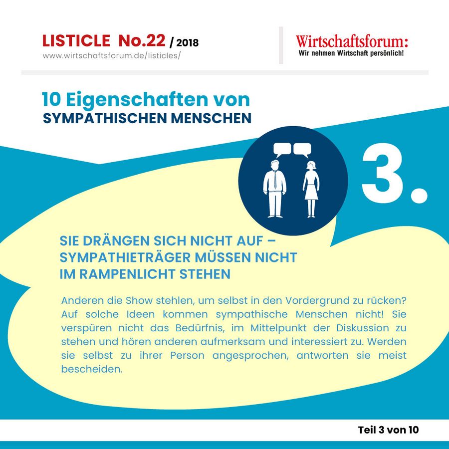 10 Eigenschaften von sympathischen Menschen  - Wirtschaftsforum Listicle