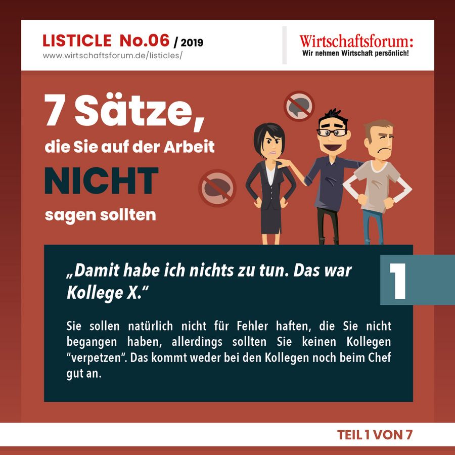 Sätze die man auf der Arbeit nicht sagen sollte - Wirtschaftsforum Listicle