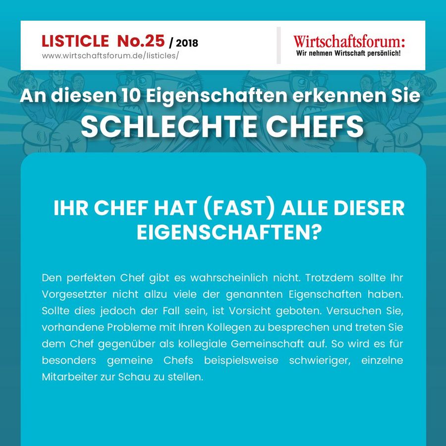 An diesen 10 Eigenschaften erkennen Sie  schlechte Chefs - Wirtschaftsforum Listicle