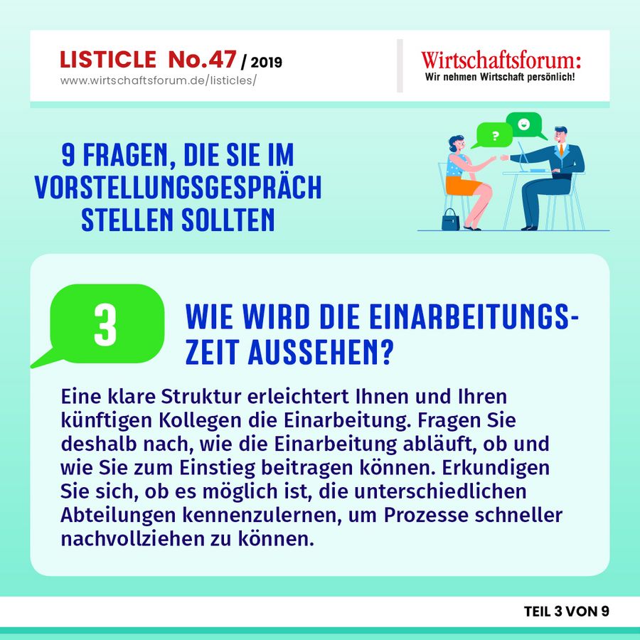 9 Fragen, die Sie im Vorstellungsgespräch stellen sollten - Wie wird die Einarbeitungszeit aussehen? 