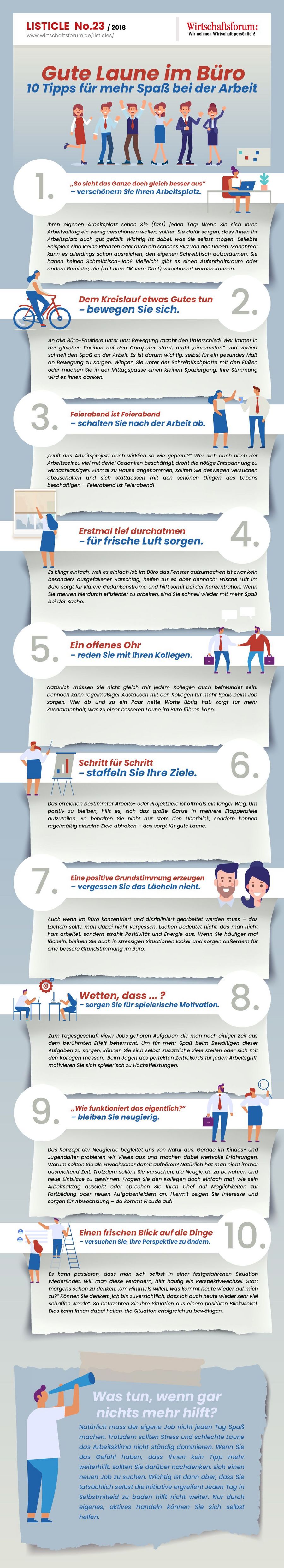 10 Tipps für mehr Spaß bei der Arbeit - Wirtschaftsforum Listicle