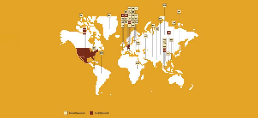 Riege Software-Niederlassungen und Scope-Kunden weltweit