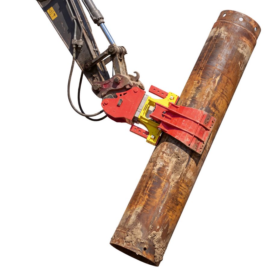 Der Bohrrohrgreifer ermöglicht sicheres Handling von Bohrrohren auf der Baustelle Der Bohrrohrgreifer ermöglicht sicheres Handling von Bohrrohren auf der Baustelle