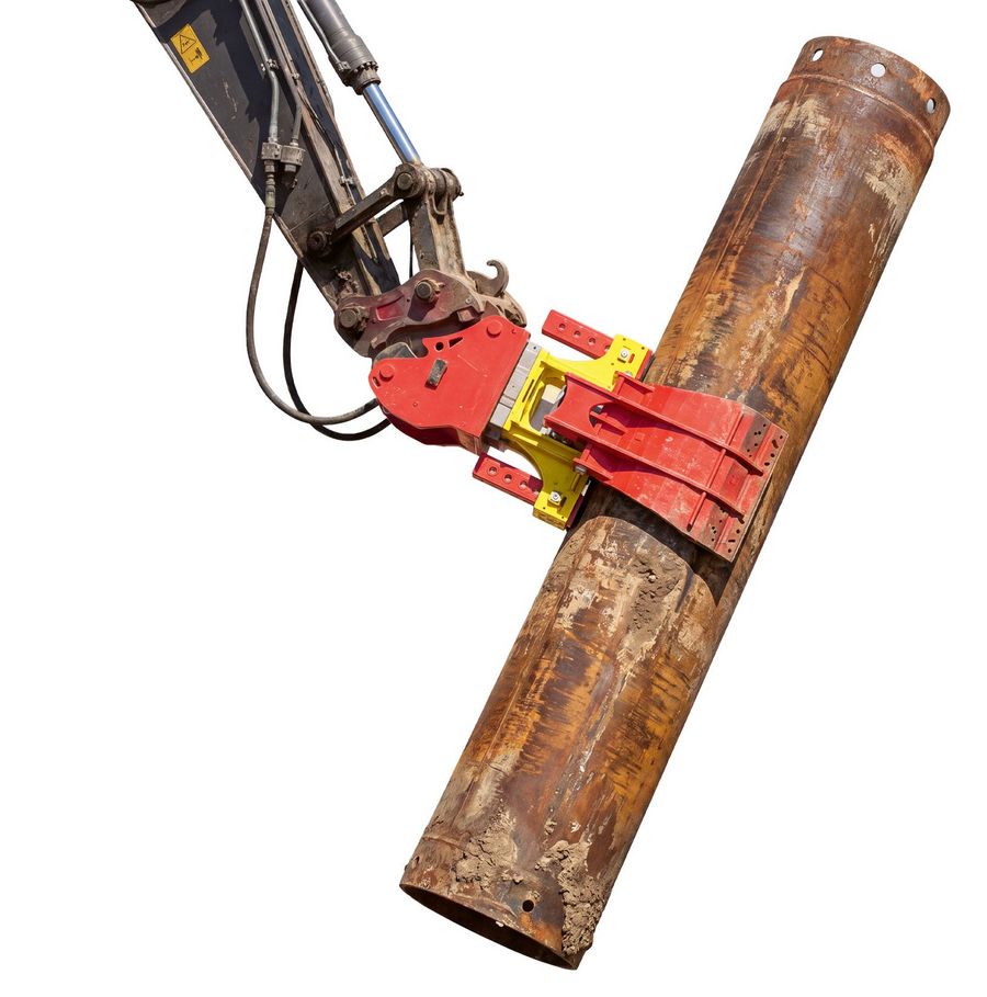 Der Bohrrohrgreifer ermöglicht sicheres Handling von Bohrrohren auf der Baustelle Der Bohrrohrgreifer ermöglicht sicheres Handling von Bohrrohren auf der Baustelle