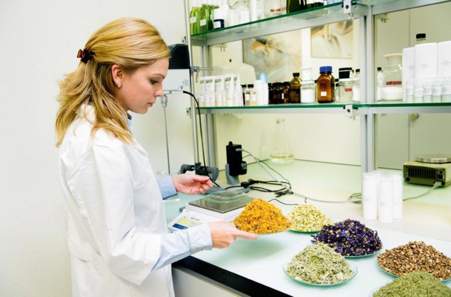 Im hauseigenen Labor werden die pflanzlichen Rohstoffe sorgfältig untersucht