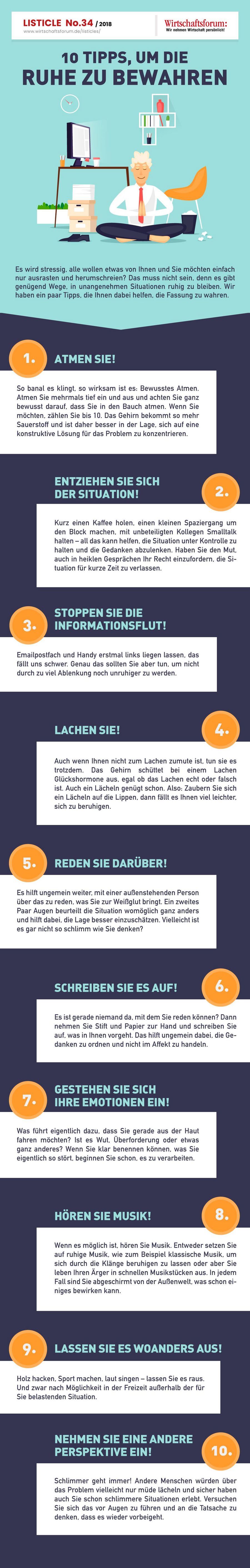 10 Tipps, um die Ruhe zu bewahren - Wirtschaftsforum Listicle