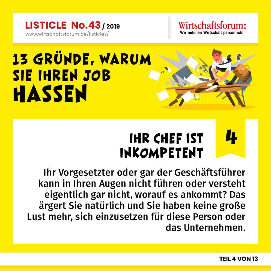 13 Gründe, warum Sie Ihren Job hassen - Ihr Chef ist inkompetent 