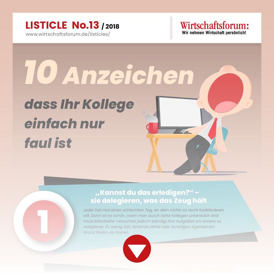 Listicle 13/2018 - 10 Sätze, die Sie von faulen Kollegen immer wieder hören