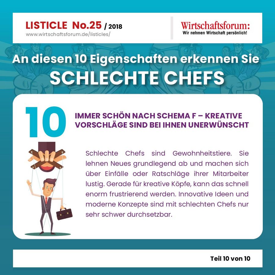 An diesen 10 Eigenschaften erkennen Sie  schlechte Chefs - Wirtschaftsforum Listicle