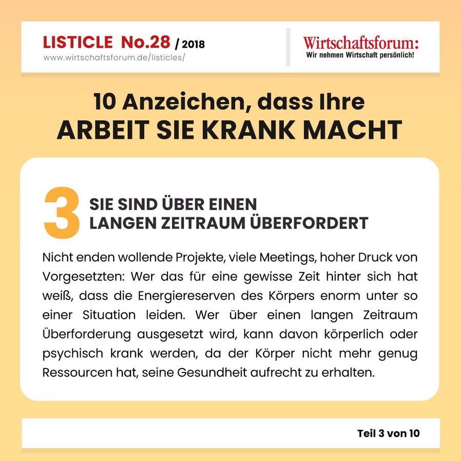 10 Anzeichen, dass Ihre Arbeit Sie krank macht - Wirtschaftsforum Listicle