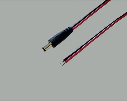 DC-Anschlusskabel mit Stecker auf offenes Ende DC-Stecker gerade 2,1x5,5mm, 2x0,4mm², rot/schwarz, 2m, Enden verzinnt