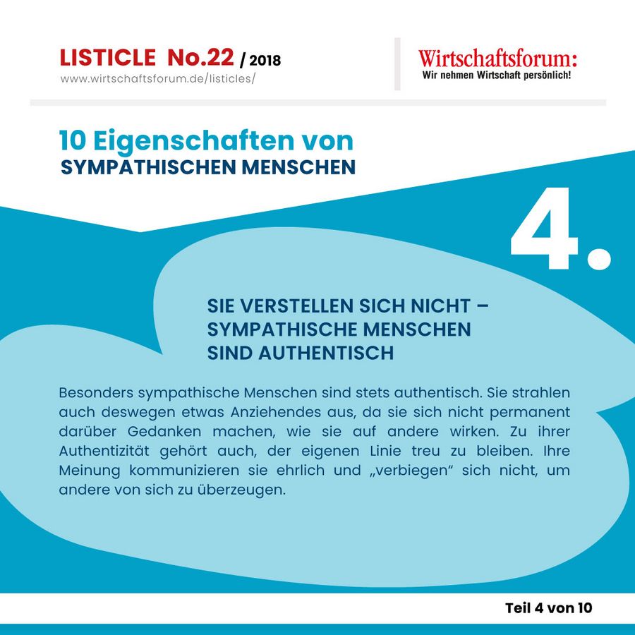 10 Eigenschaften von sympathischen Menschen  - Wirtschaftsforum Listicle