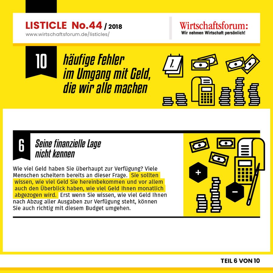 10 häufige Fehler im Umgang im Geld, die wir alle machen - Seine finanzielle Lage nicht kennen  