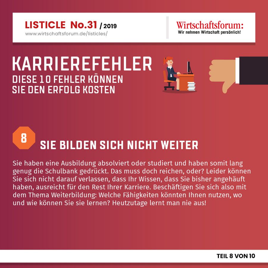 Karrierefehler: Diese 10 Fehler können Sie den Erfolg kosten - Sie bilden sich nicht weiter 