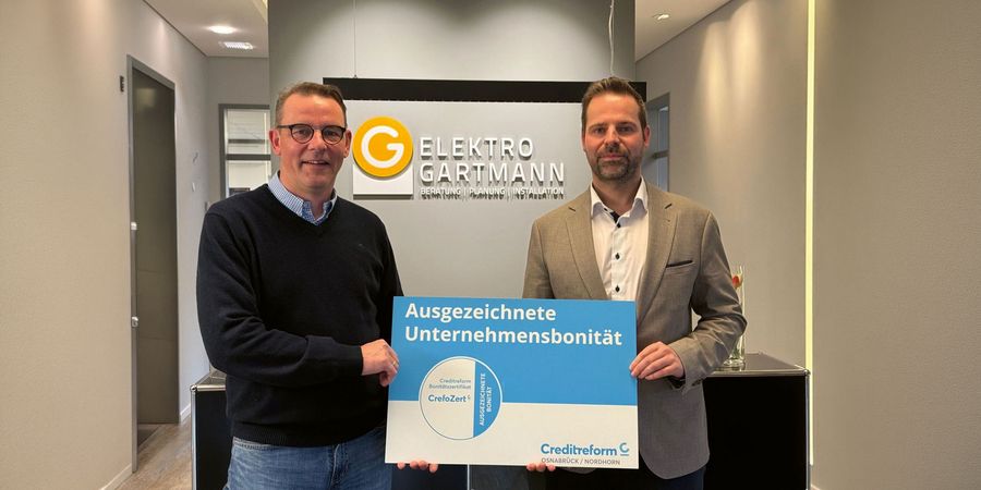 Die ausgezeichnete Unternehmensbonität von Elektro Gartmann, nachgewiesen durch eine Urkunde der Creditreform Die ausgezeichnete Unternehmensbonität von Elektro Gartmann, nachgewiesen durch eine Urkunde der Creditreform