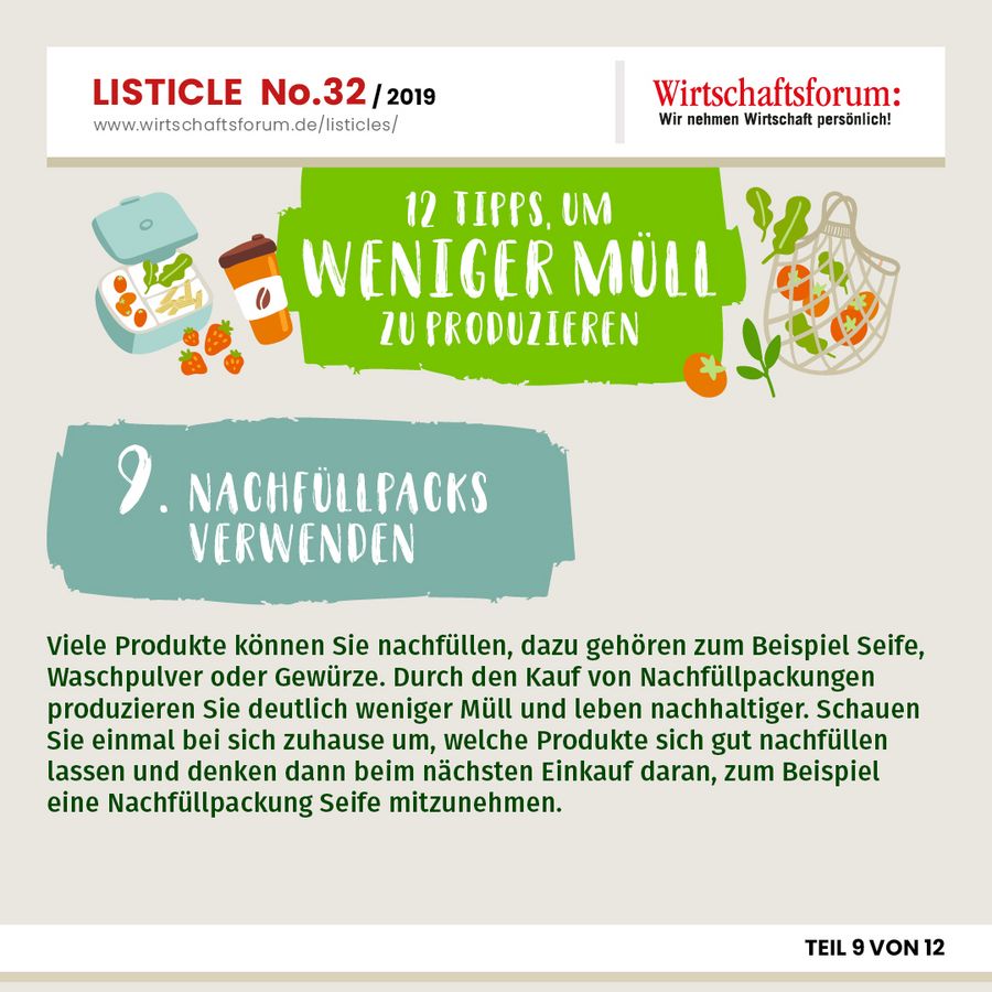 12 Tipps, um weniger Müll zu produzieren - Nachfüllpacks verwenden 