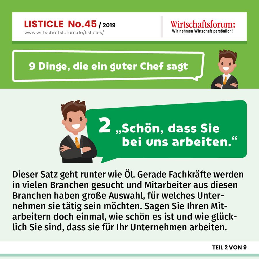 9 Dinge, die ein guter Chef sagt - “Schön, dass Sie bei uns arbeiten” 