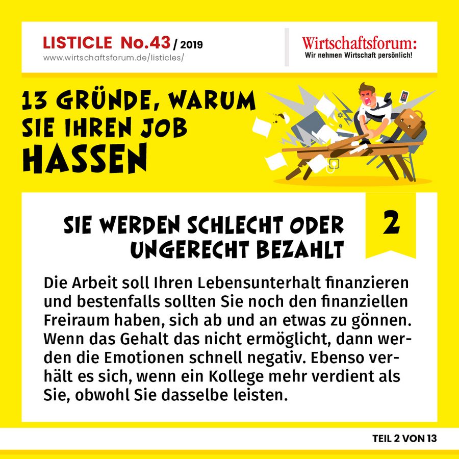 13 Gründe, warum Sie Ihren Job hassen - Sie werden schlecht oder ungerecht bezahlt 