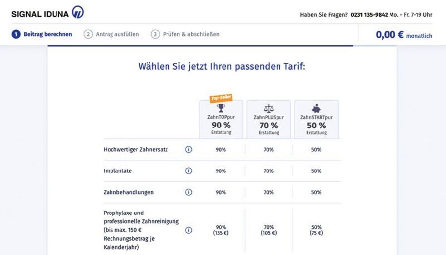 Brockhaus - Beitragsrechner für die Zahnzusatzversicherung