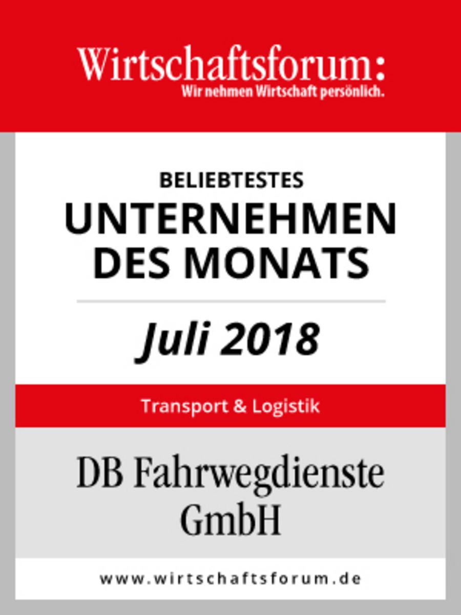 DB Fahrwegdienste Unternehmen des Monats Juli 2018 Badge
