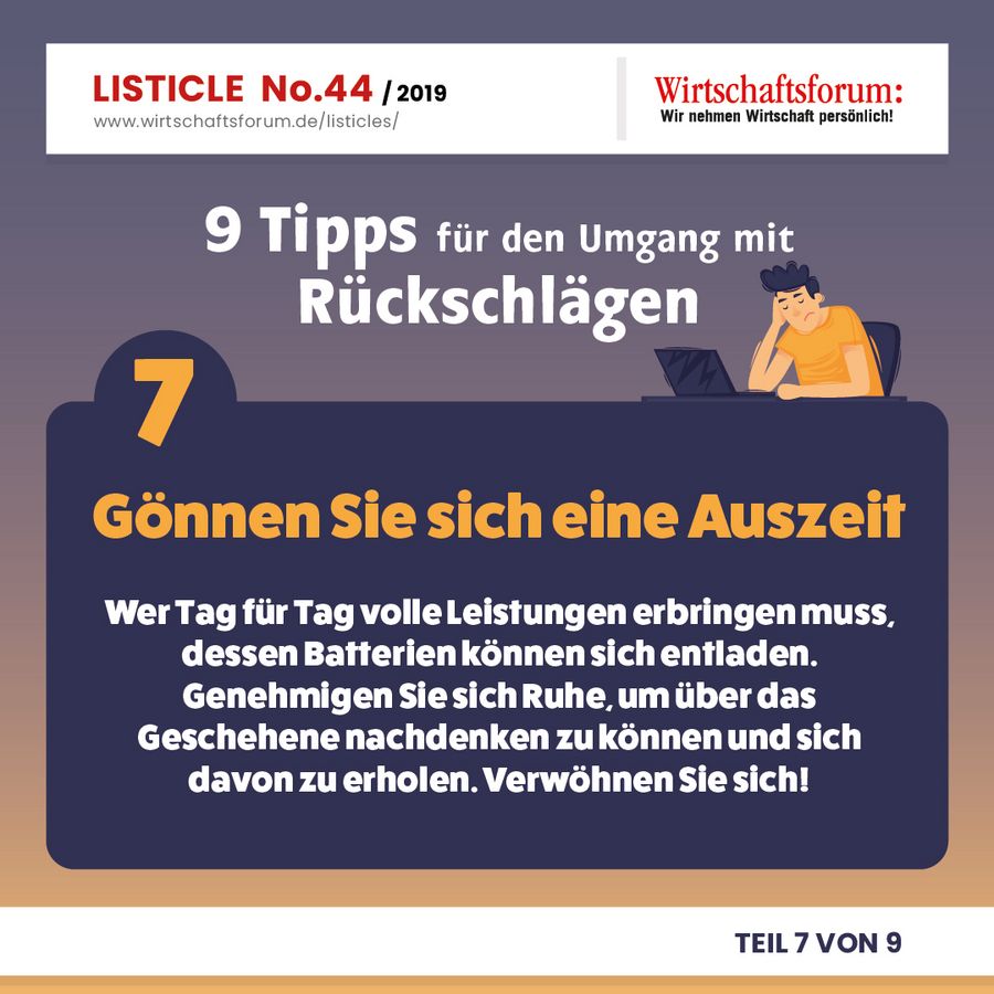 9 Tipps für den Umgang mit Rückschlägen - Gönnen Sie sich eine Auszeit 