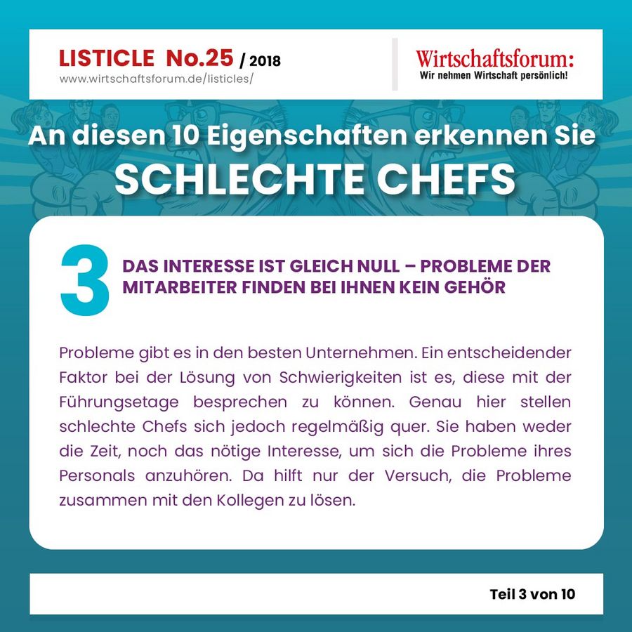 An diesen 10 Eigenschaften erkennen Sie  schlechte Chefs - Wirtschaftsforum Listicle