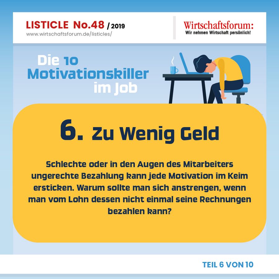 Die 10 Motivationskiller im Job - Zu wenig Geld 