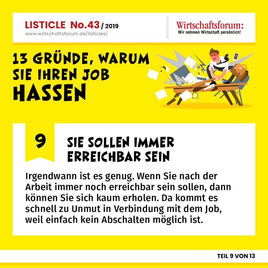 13 Gründe, warum Sie Ihren Job hassen - Sie sollen immer erreichbar sein 