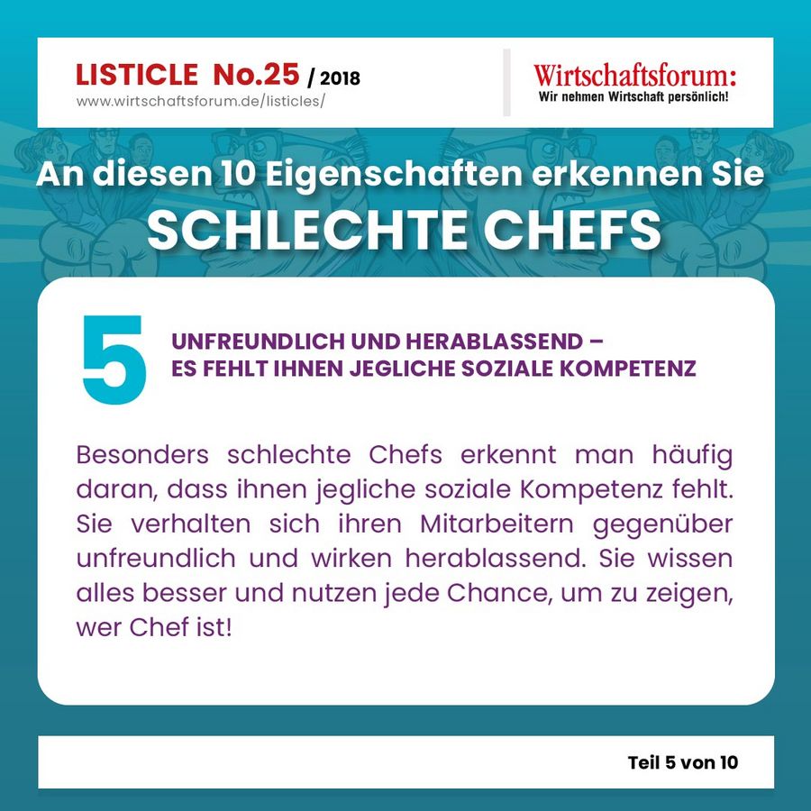 An diesen 10 Eigenschaften erkennen Sie  schlechte Chefs - Wirtschaftsforum Listicle