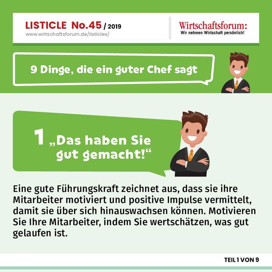 9 Dinge, die ein guter Chef sagt - “Das haben Sie gut gemacht” 