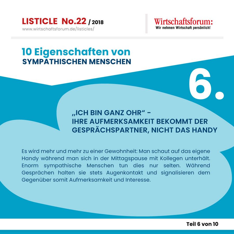 10 Eigenschaften von sympathischen Menschen  - Wirtschaftsforum Listicle